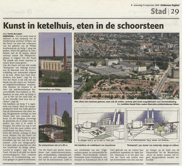 BrainPoint Eindhoven : Kunst in ketelhuis, eten in de schoorsteen : Eindhovens Dagblad : Odeon Architecten